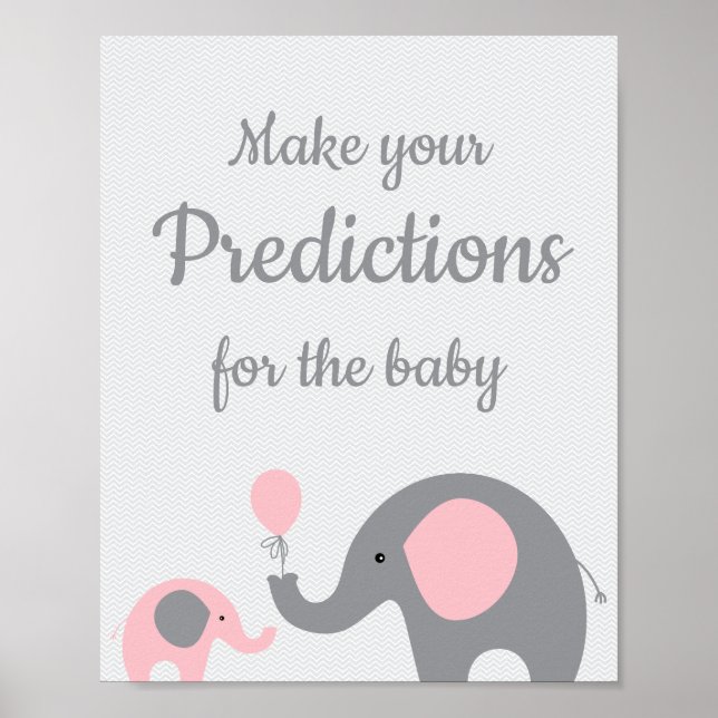 Rosa och Grått Elephant Predictions for Baby Sign Poster (Framsidan)