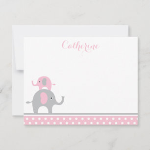 Rosa och Grått Elephant-tackkort Anteckningskort