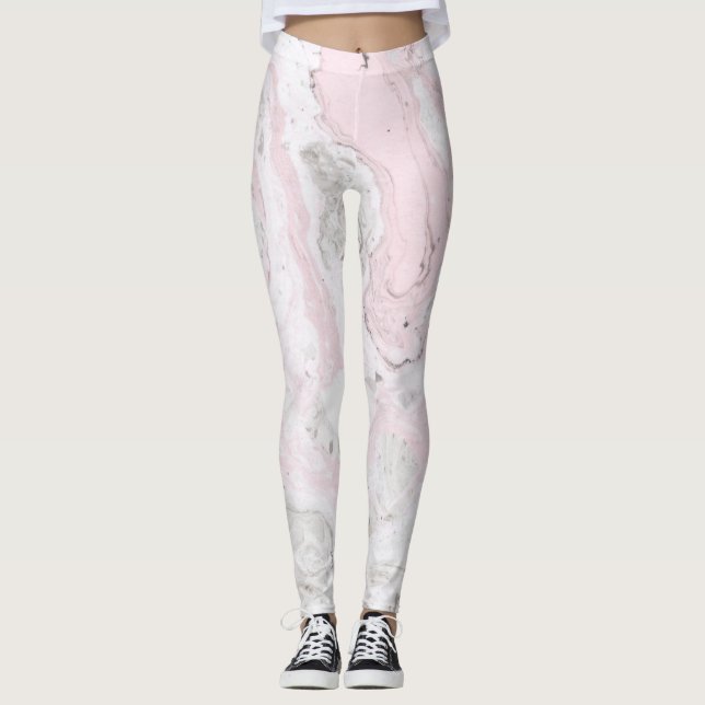 Rosa och Grått Faux Marble Modern Leggings (Framsida)
