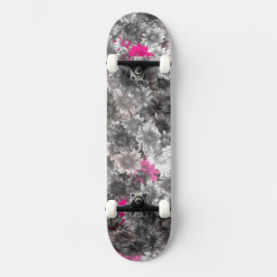 Rosa och Grått Flowers Mini Skateboard Bräda 18,5 Cm