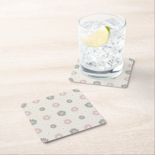 Rosa och Grått Flowers Underlägg Papper Kvadrat