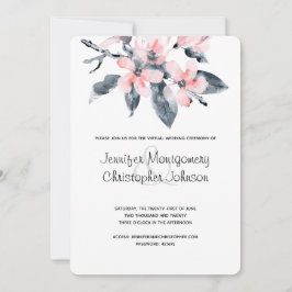 Rosa och Grått Flowers Vattenfärg Virtuella Bröllo Inbjudningar