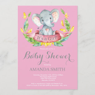 Rosa och Grått för inbjudan till Elephant Baby Sho