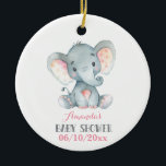 Rosa och Grått hos flicka Elephant Baby Shower Julgransprydnad Keramik<br><div class="desc">Girl Elephant Baby Shower Rosa and Grått Ceramic Ornament</div>