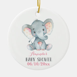 Rosa och Grått hos flicka Elephant Baby Shower Julgransprydnad Keramik