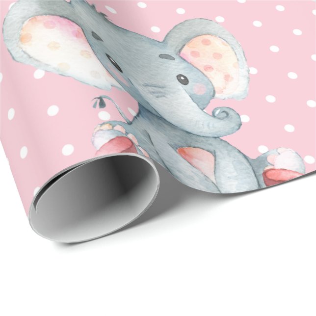 Rosa och Grått i Personlig Namn Elefant Flicka Presentpapper (Rullad Hörn)