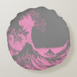 Rosa och Grått i Underbara vågrunda Rund Kudde