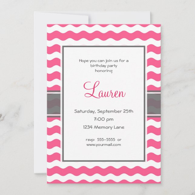 Rosa och Grått-inbjudan på födelsedagen Inbjudningar (Framsida)