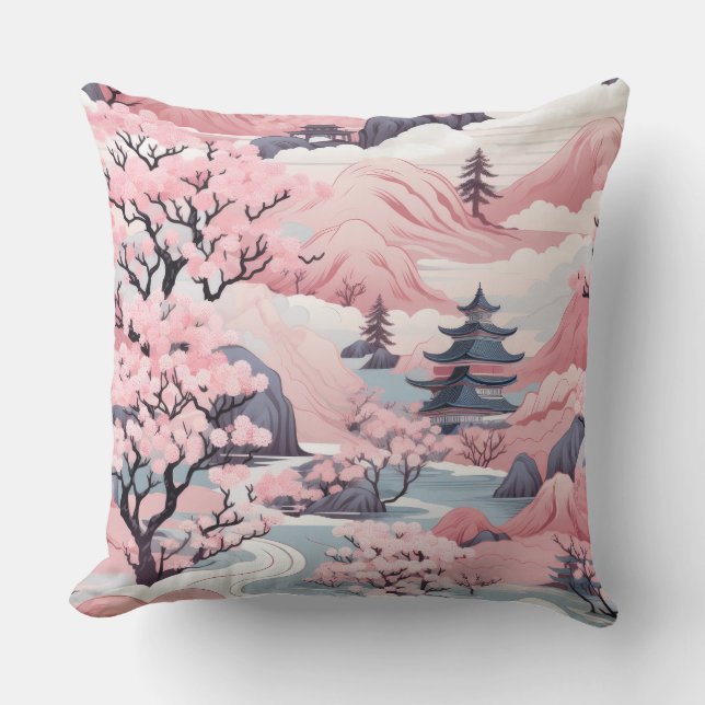 Rosa och Grått japansk Dekorativ kudde (Framsida)