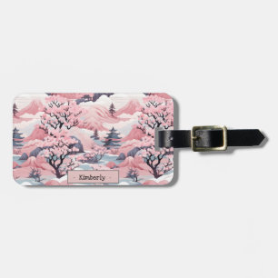 Rosa och Grått japansk landskapsläggsetikett Bagagebricka