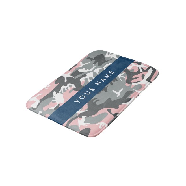 Rosa och Grått-kamouflage Ditt namn anpassar sig Badrumsmatta (Vinklad)
