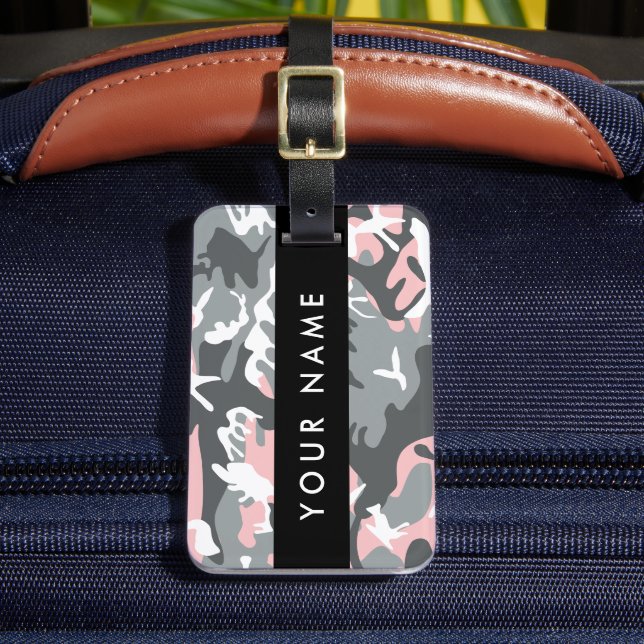 Rosa och Grått-kamouflage Ditt namn anpassar sig Bagagebricka (Framsida Insitu 2)