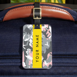 Rosa och Grått-kamouflage Ditt namn anpassar sig Bagagebricka