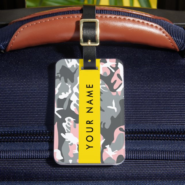 Rosa och Grått-kamouflage Ditt namn anpassar sig Bagagebricka (Framsida Insitu 2)