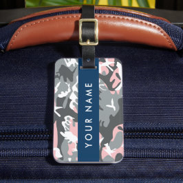 Rosa och Grått-kamouflage Ditt namn anpassar sig Bagagebricka