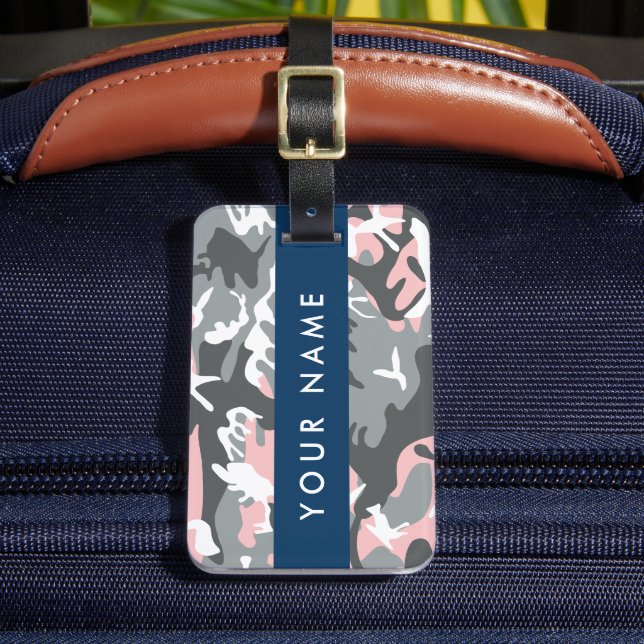 Rosa och Grått-kamouflage Ditt namn anpassar sig Bagagebricka (Framsida Insitu 2)