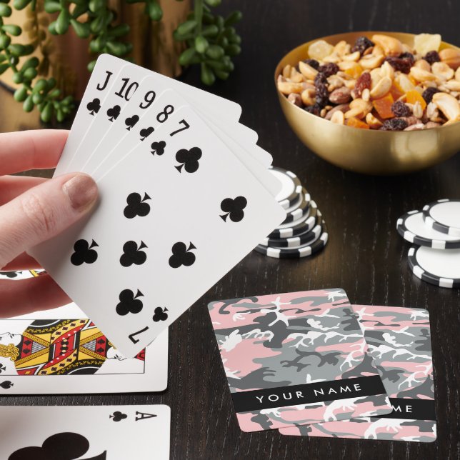 Rosa och Grått-kamouflage Ditt namn anpassar sig Casinokort (På plats)
