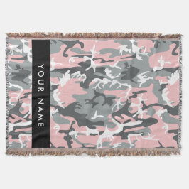 Rosa och Grått-kamouflage Ditt namn anpassar sig Filt