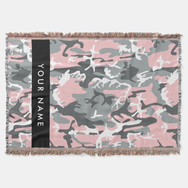 Rosa och Grått-kamouflage Ditt namn anpassar sig Filt (Framsidan)