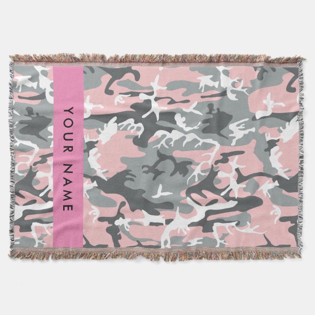 Rosa och Grått-kamouflage Ditt namn anpassar sig Filt (Framsidan)