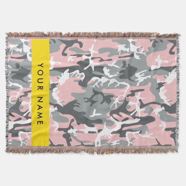 Rosa och Grått-kamouflage Ditt namn anpassar sig Filt (Framsidan)