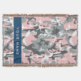 Rosa och Grått-kamouflage Ditt namn anpassar sig Filt