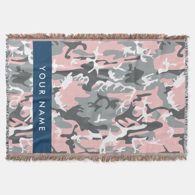 Rosa och Grått-kamouflage Ditt namn anpassar sig Filt (Framsidan)
