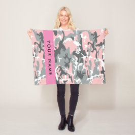 Rosa och Grått-kamouflage Ditt namn anpassar sig Fleecefilt