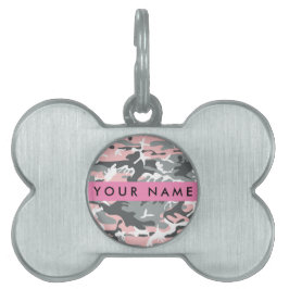 Rosa och Grått-kamouflage Ditt namn anpassar sig ID-bricka Husdjur