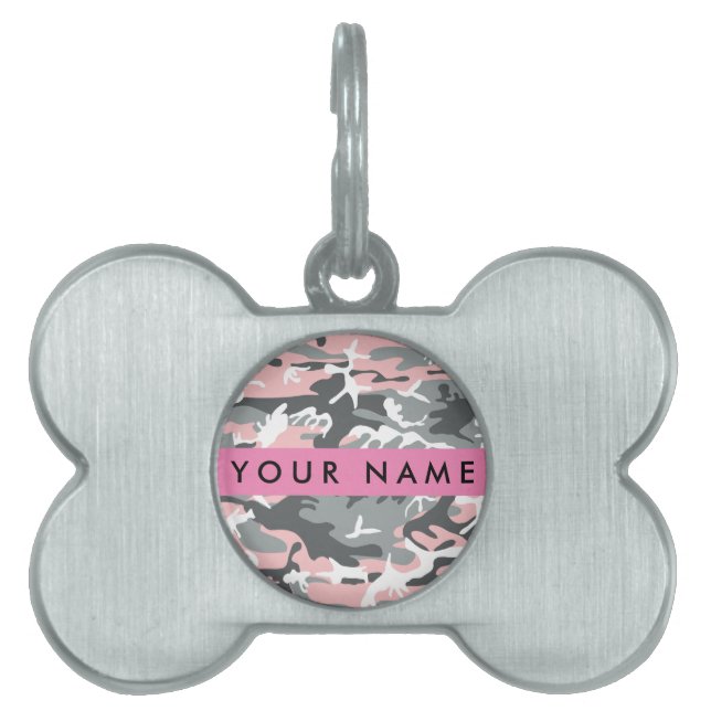 Rosa och Grått-kamouflage Ditt namn anpassar sig ID-bricka Husdjur (Framsidan)
