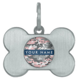 Rosa och Grått-kamouflage Ditt namn anpassar sig ID-bricka Husdjur