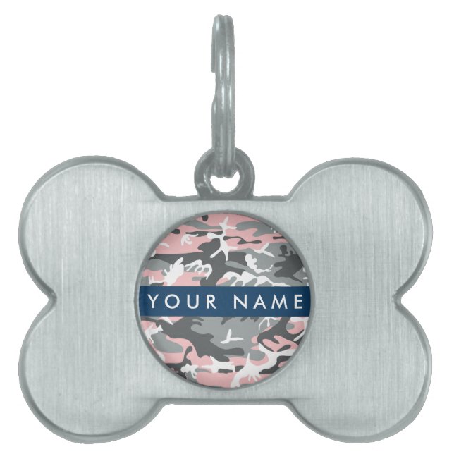 Rosa och Grått-kamouflage Ditt namn anpassar sig ID-bricka Husdjur (Framsidan)