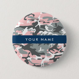 Rosa och Grått-kamouflage Ditt namn anpassar sig Knapp