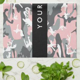 Rosa och Grått-kamouflage Ditt namn anpassar sig Kökshandduk