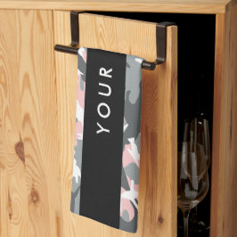 Rosa och Grått-kamouflage Ditt namn anpassar sig Kökshandduk