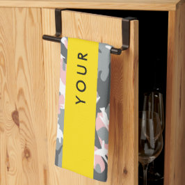 Rosa och Grått-kamouflage Ditt namn anpassar sig Kökshandduk