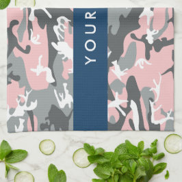 Rosa och Grått-kamouflage Ditt namn anpassar sig Kökshandduk