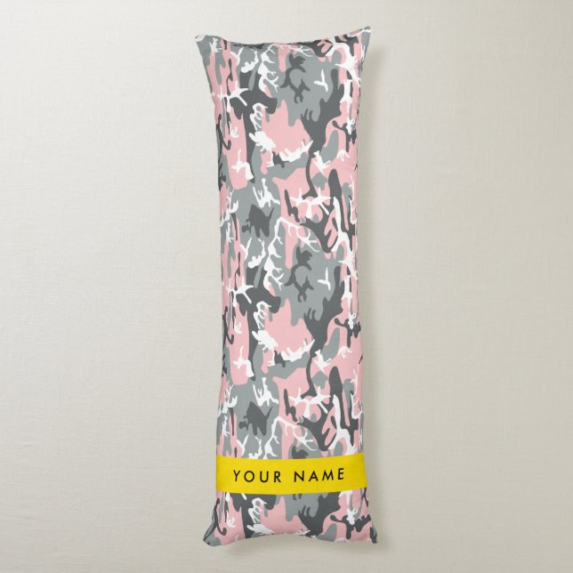 Rosa och Grått-kamouflage Ditt namn anpassar sig Kroppskudde (Baksidan (Vertikal))