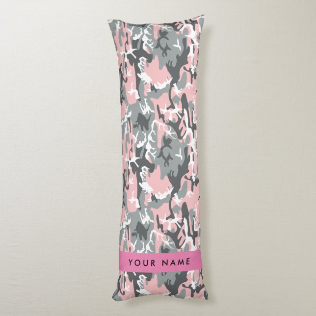 Rosa och Grått-kamouflage Ditt namn anpassar sig Kroppskudde (Baksidan (Vertikal))