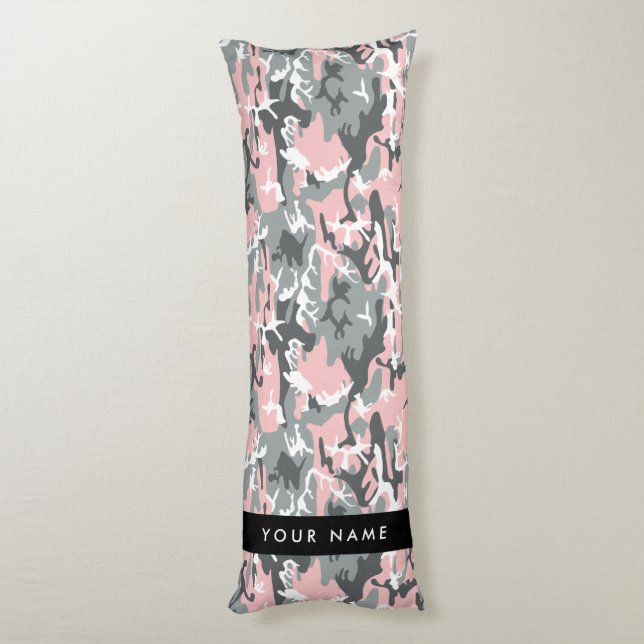 Rosa och Grått-kamouflage Ditt namn anpassar sig Kroppskudde (Baksidan (Vertikal))