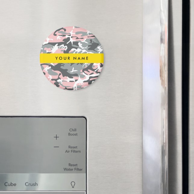 Rosa och Grått-kamouflage Ditt namn anpassar sig Magnet (In Situ (Fridge))