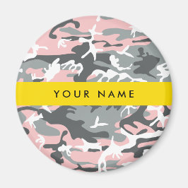 Rosa och Grått-kamouflage Ditt namn anpassar sig Magnet