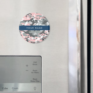 Rosa och Grått-kamouflage Ditt namn anpassar sig Magnet