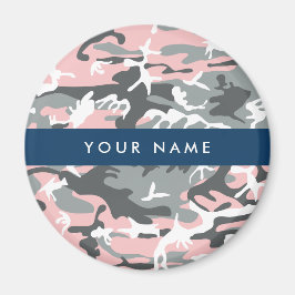 Rosa och Grått-kamouflage Ditt namn anpassar sig Magnet
