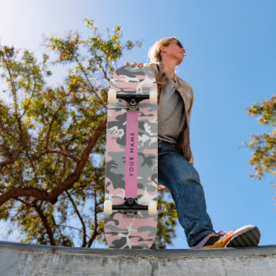 Rosa och Grått-kamouflage Ditt namn anpassar sig Mini Skateboard Bräda 18,5 Cm