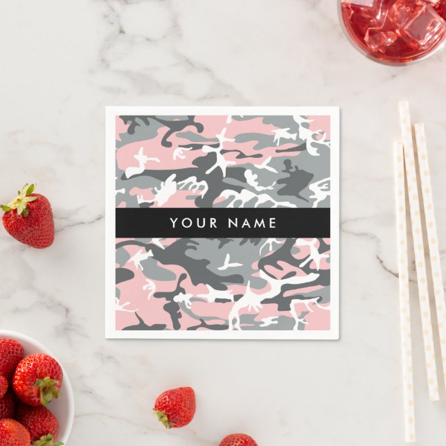 Rosa och Grått-kamouflage Ditt namn anpassar sig Pappersservett (Insitu)