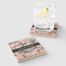 Rosa och Grått-kamouflage Ditt namn anpassar sig Stenunderlägg