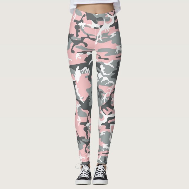 Rosa och Grått-kamouflage, militär, armé Leggings (Framsida)