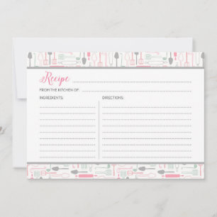 Rosa- och Grått Kitchen Verktyg Recept Card