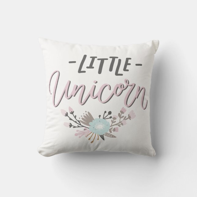 Rosa och Grått Little Unicorn Hand Lettered Blommi Kudde (Framsida)